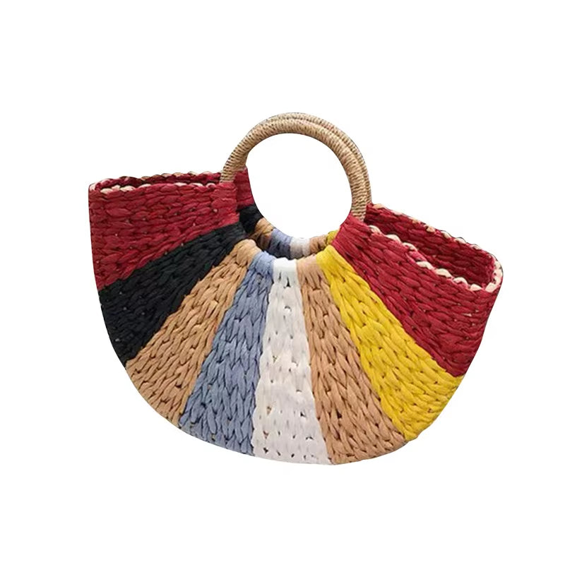 Women New Imitation Straw Handbags Woman Handmade Woven Basket Weave Handbag for Femme Ladies Simple All-Match Handbag