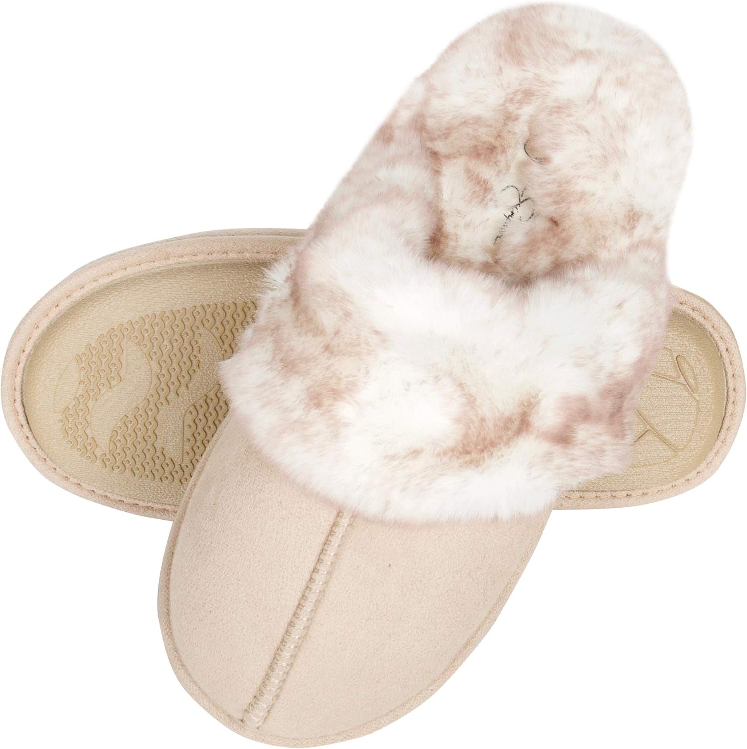 Step Into Cozy Luxury with Jessica Simpson's Ivory Faux Fur House Slippers - Memory Foam Comfort and Anti-Skid Security
