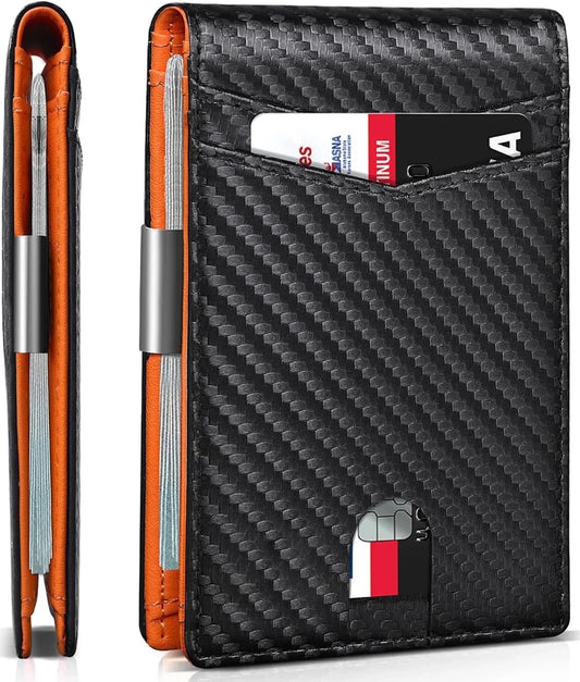 Sleek & Secure: Men's Genuine Leather RFID Blocking Slim Wallet with Money Clip - The Ultimate Minimalist Gift