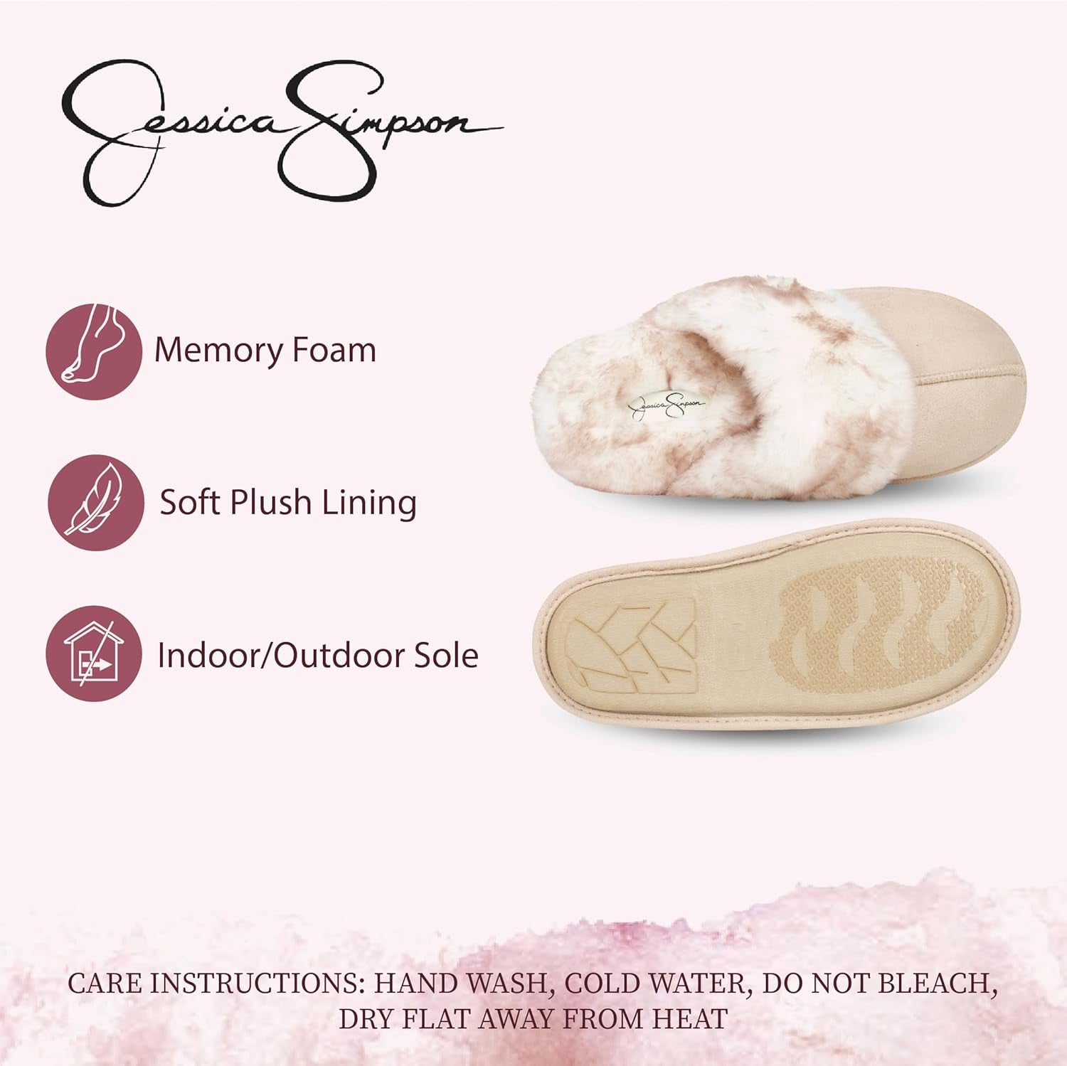 Step Into Cozy Luxury with Jessica Simpson's Ivory Faux Fur House Slippers - Memory Foam Comfort and Anti-Skid Security