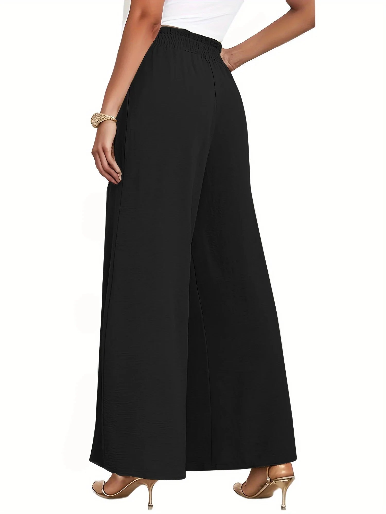 Elegant High-Waisted Wide Leg Lounge Pants for Women with Pockets - Adjustable Tie Knot Casual Trousers