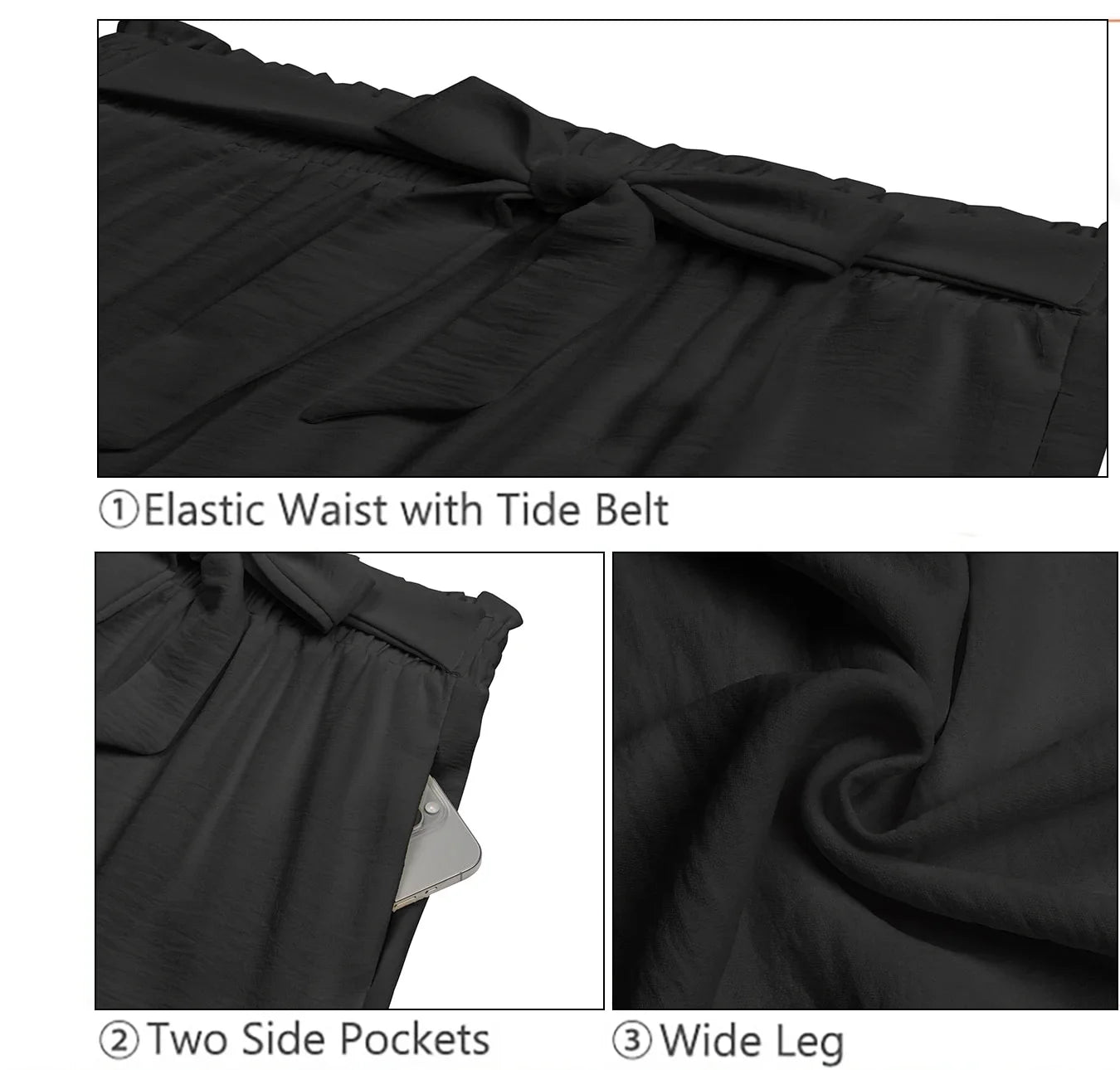Elegant High-Waisted Wide Leg Lounge Pants for Women with Pockets - Adjustable Tie Knot Casual Trousers